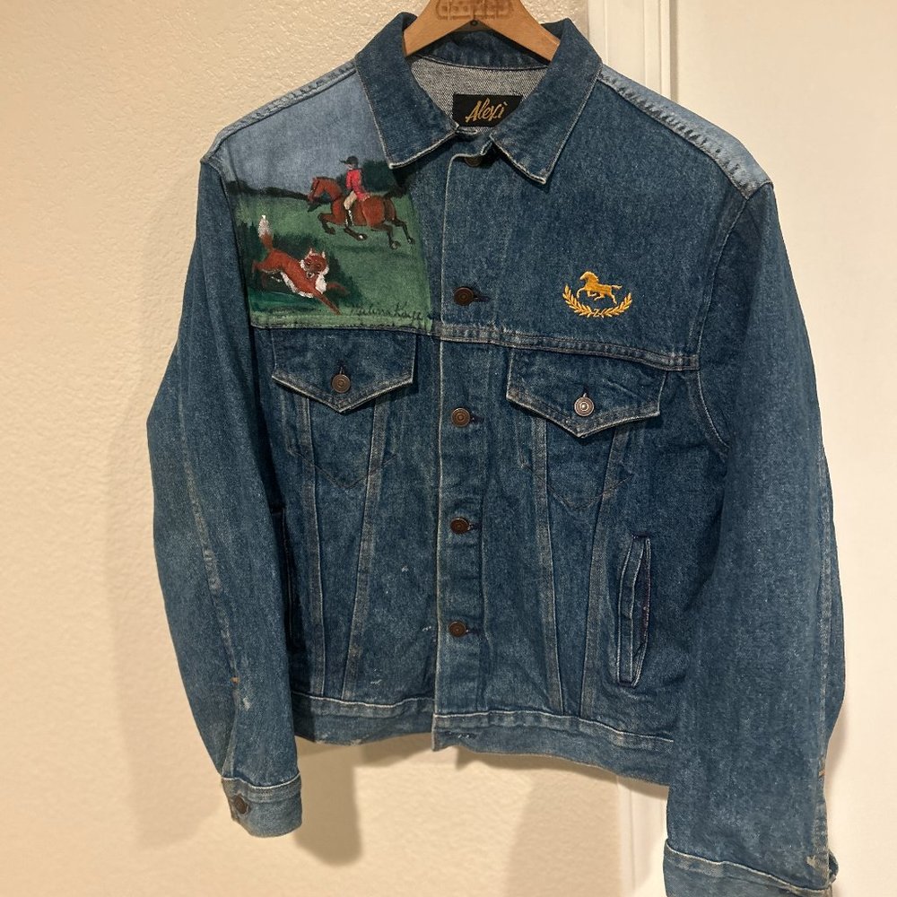 Alexi Originals Women's Denim Jacket Hand Painted Long Sleeve Button Up Pockets